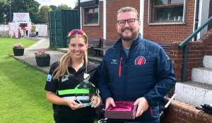 Erin Bond receives the Player of the Match award from Michael Humphreys