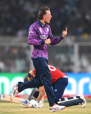Scotland celebrate a wicket