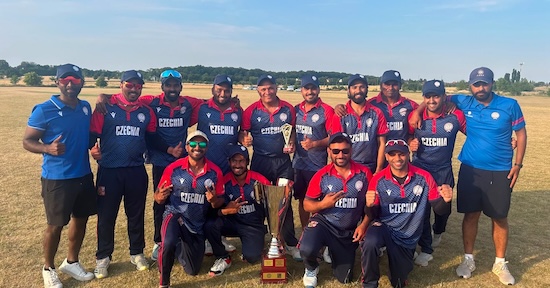 The winning Czechia men's team with the trophy