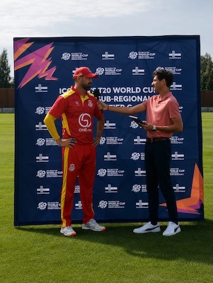 Spain captain Christian Munoz-Mills being interviewed after the game